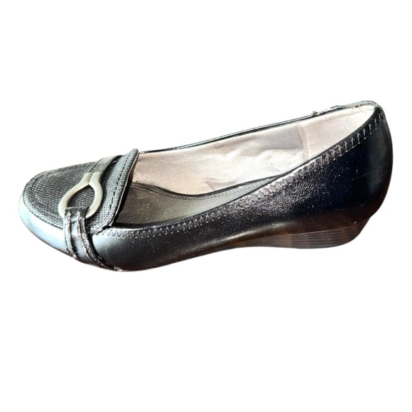 Soft Style Shoes - Soft Style Black Slip-On Loafer with Silver Buckle Detail